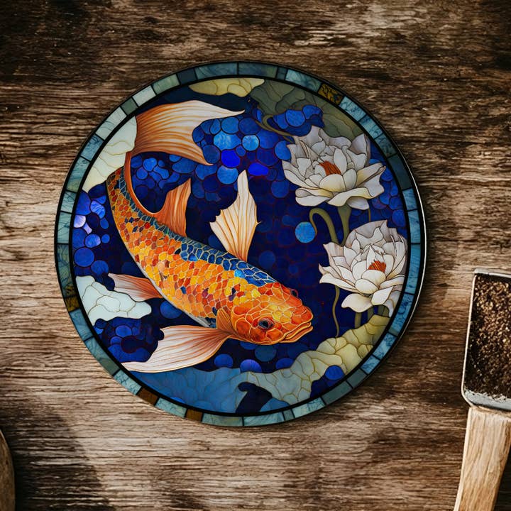 Fernville Creations - Vente Sous-verre - Sous-verres en céramique Koi et poisson rouge en vitrail pour décoration intérieure8