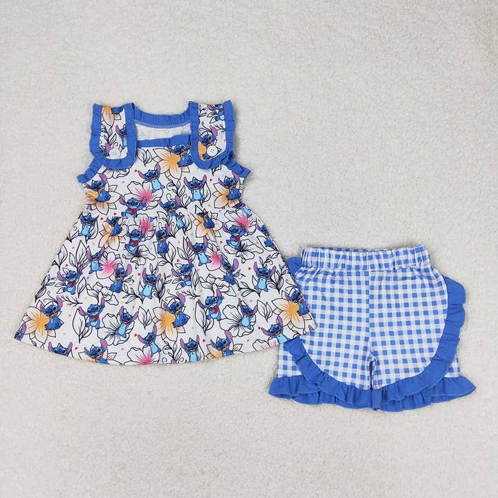 Ensembles de vêtements tunique à volants en forme de souris bleue pour petites filles pour la vente par Aier Wholesale