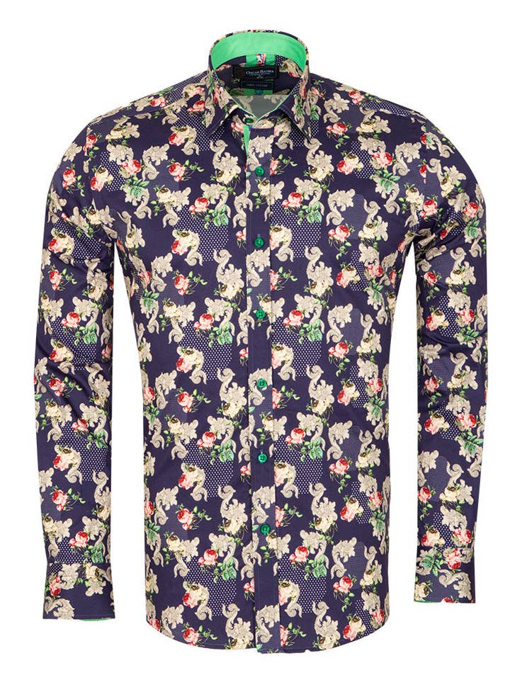 Blå Blomsterprint med matchende lommetørklæde for engroshandel hos Makrom