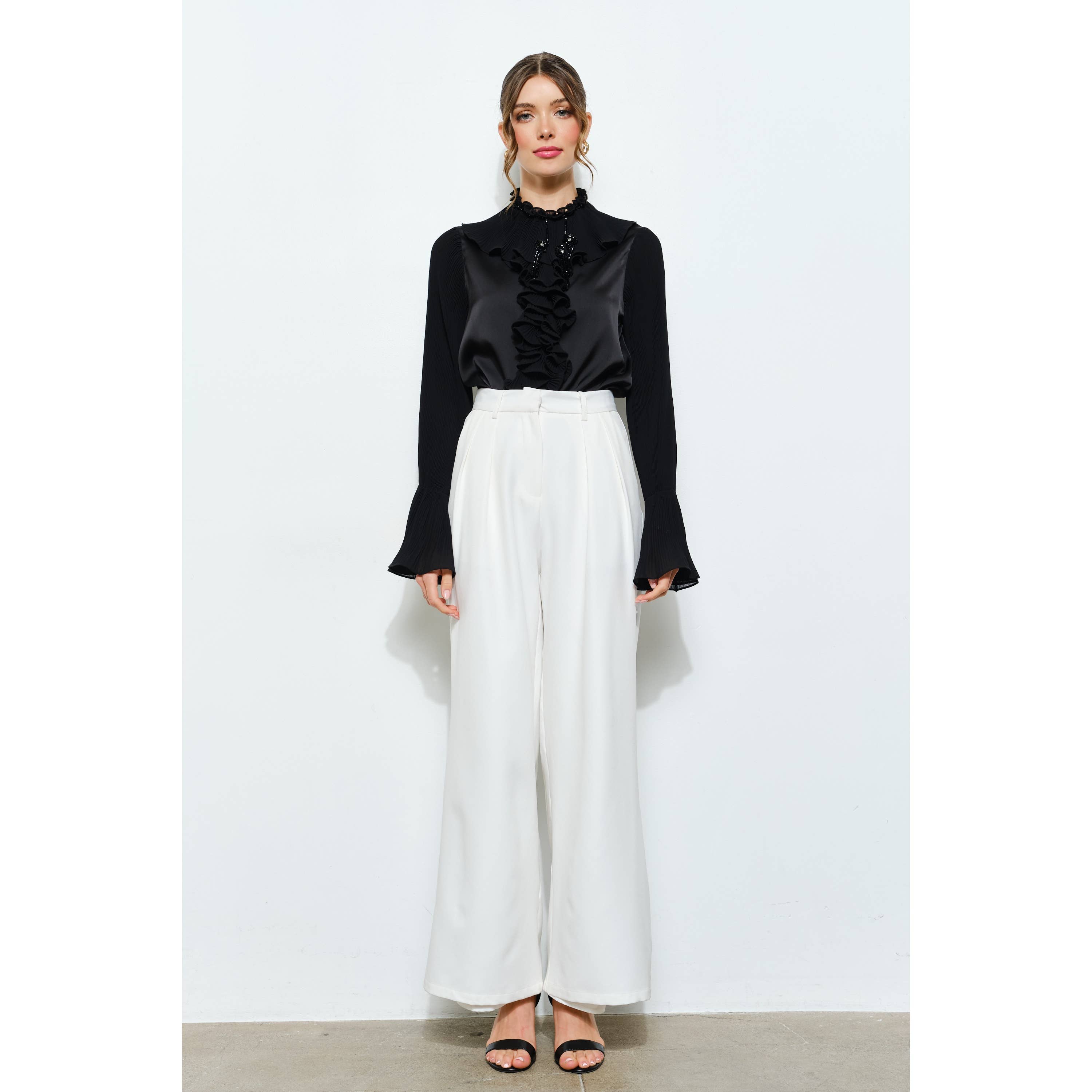 INA - Wholesale Blouse - Women's - Romantic Princess Pleated Satin Ruffled Blouse Top8