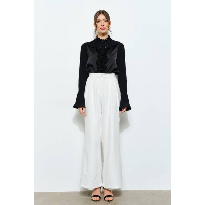 INA - Wholesale Blouse - Women's - Romantic Princess Pleated Satin Ruffled Blouse Top8