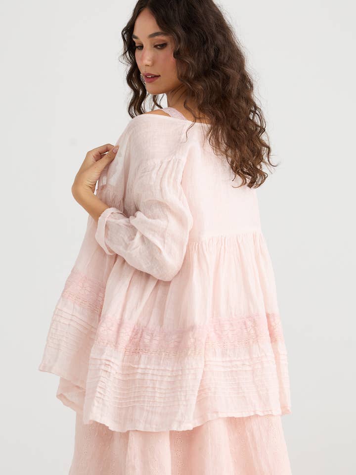 Elodie Short Linen Gauze & Lace Jacket | Liquorice Elodie Short Linen Gauze & Lace Jacket | Liquorice