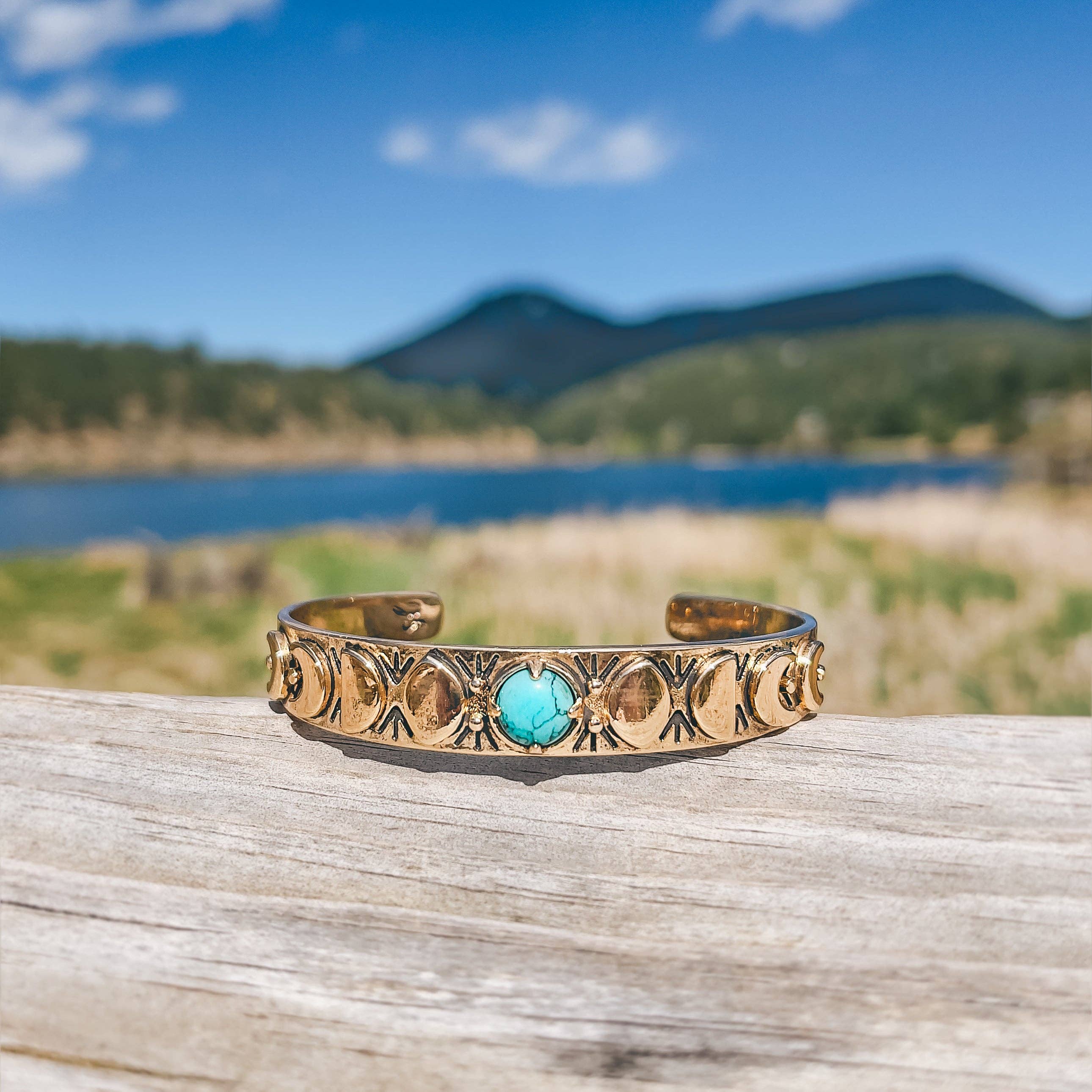 Hiouchi Jewels | Rose & Bolt Grateful Dead Jewelry - Wholesale Cuff Bracelet - Moon Phases Cuff Bracelet | Turquoise2
