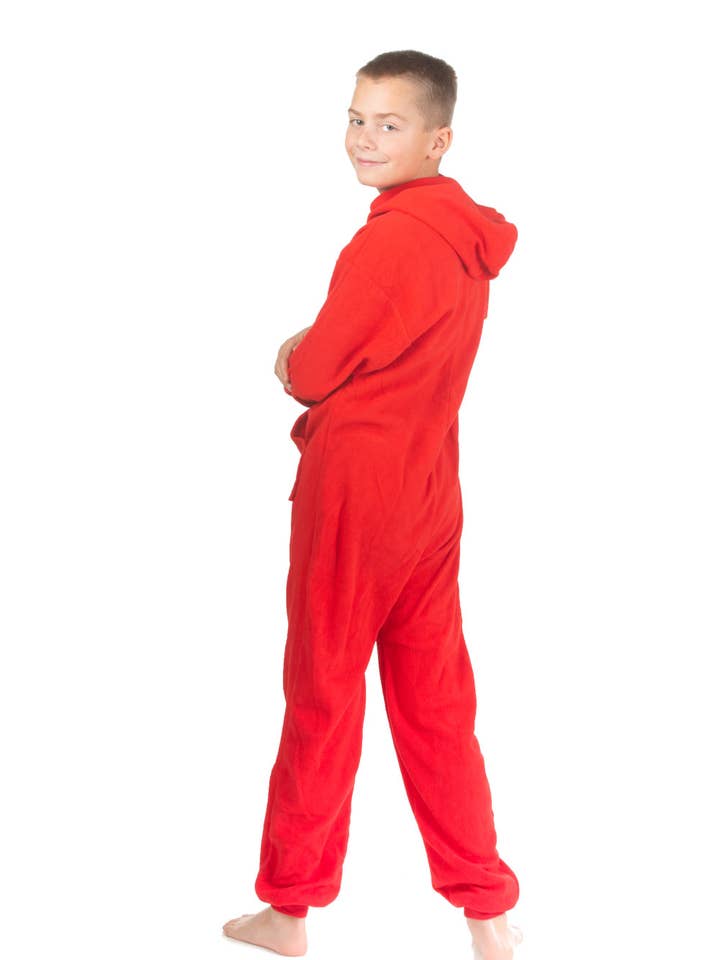 Big Feet Pajamas - Wholesale Slaappak - Baby - Pyjama met capuchon, onesie jumpsuit in rood fleece2