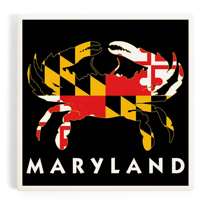 CERAMIC COASTER Maryland, Crab Flag (Black w/ White Text) for wholesale by Lantern Press