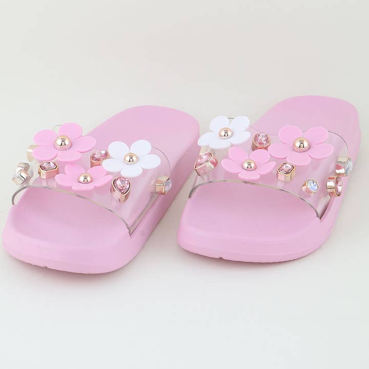 3AM BY H&D ACCESSORIES – wholesale Tofflor - Barn – BARN Rosa Juvelprydda Blomcharm Tofflor