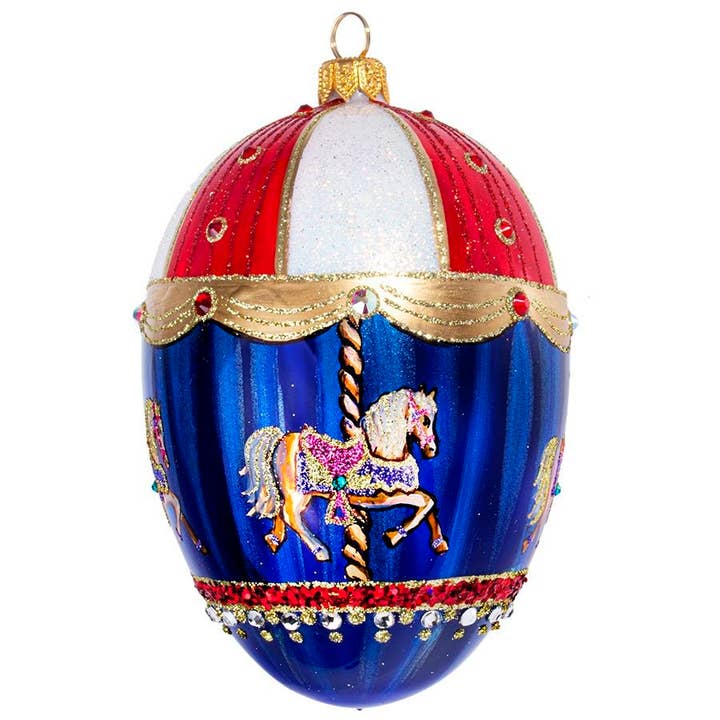 Ornamento de Ovo com Cavalo de Carrossel e Pedrarias por atacado de Joy To The World Collectibles