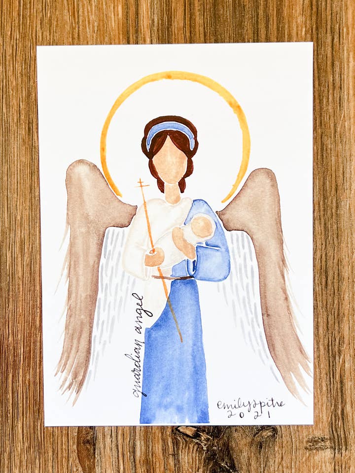 Blue Guardian Angel - 5x7 Print for wholesale by Emily S Pitre Art