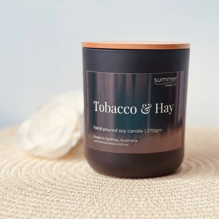 Tobacco & Hay Soy Wax Candle for wholesale by Summer Candle Co