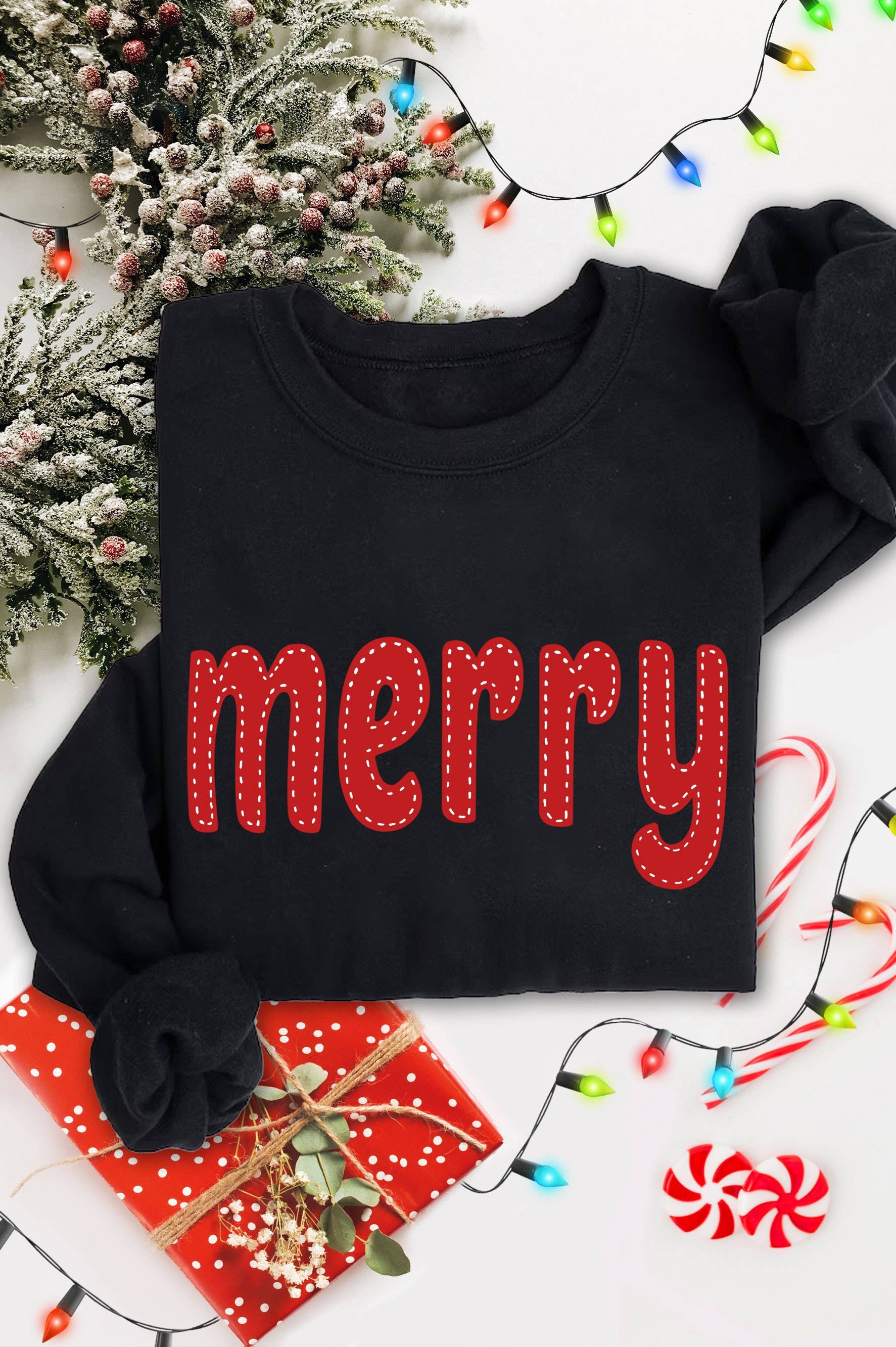 Rustee Clothing - Wholesale Graphic Sweatshirt - Women's - MERRY STITCH LOOK GRAPHIC BRUSHED SWEATSHIRTS0