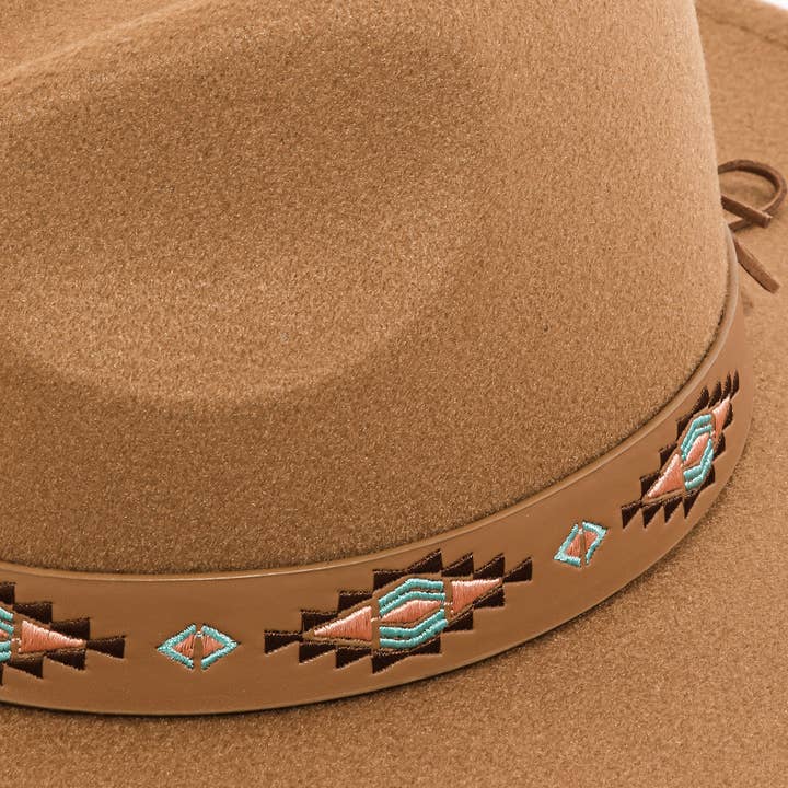 Collections by Fame Accessories - Wholesale Fedora - Women's - Boho Tribal Pattern Strap Fedora Hat1