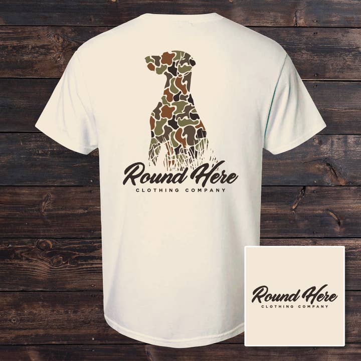 The Old North State - Wholesale Screen Printed T-Shirt - Unisex - 'Round Here Clothing Duck Camo Dog