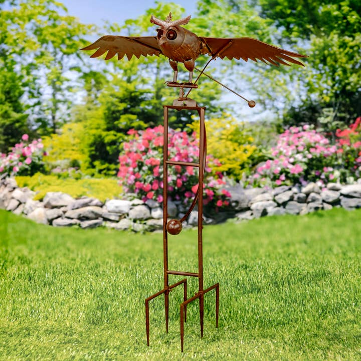 Zaer Ltd. International - Wholesale Outdoor Ornament/Decor - Large Iron Rocking Owl "Winslow with Moving Wings