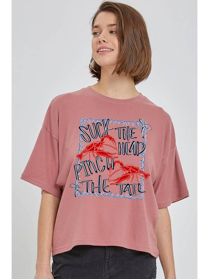 COLORBEAR – wholesale T-shirt (graphic) – women's – Suck The Head Pinch The Tail Graphic Crop Top4