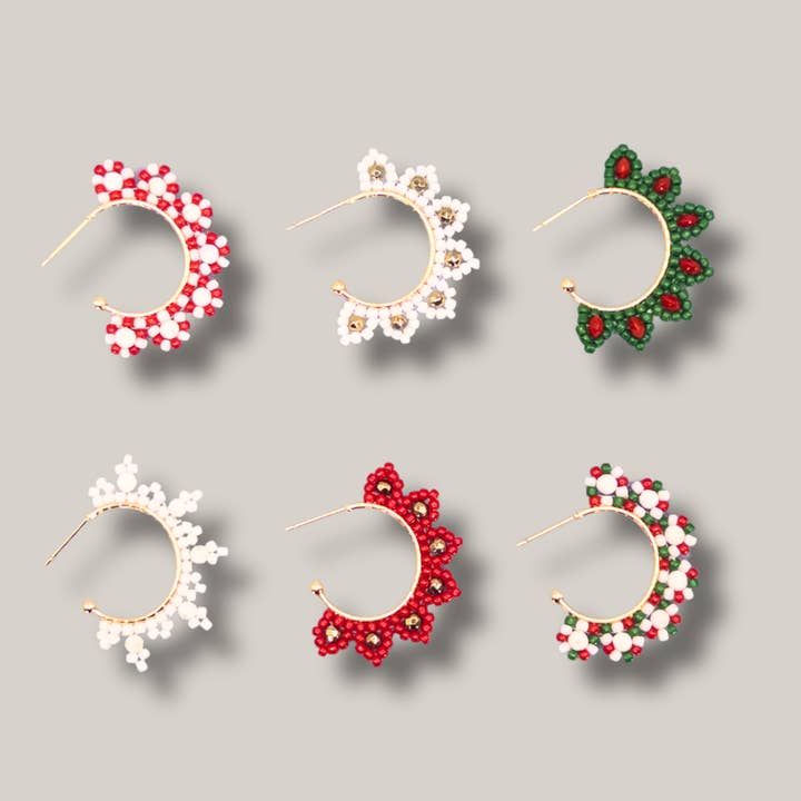 Karma Cat Jewelry Co. - Wholesale Hoop Earrings - Jolly Beaded Hoop Earrings // Christmas, Holiday, Jewelry1