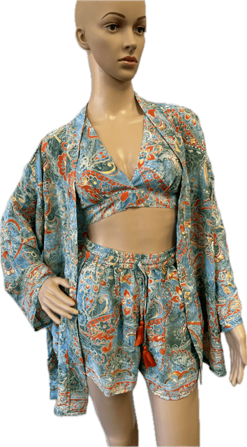 Magic Touch Corp - Wholesale Lounge Set - Women's - Kasturi Silk Shorts, Halter and Kimono set, asst colors  0