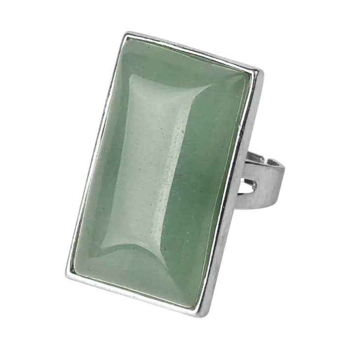 Aventurine Large Flat Gemstone Adjustable Ring for wholesale by Moon Child