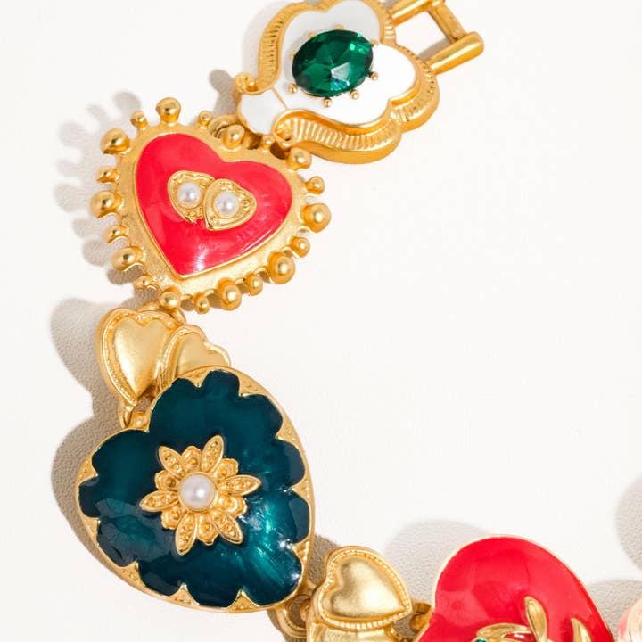 Multi Colored Elysian 18K Gold Boho Baroque Heart Color Bracelet for wholesale on Faire
