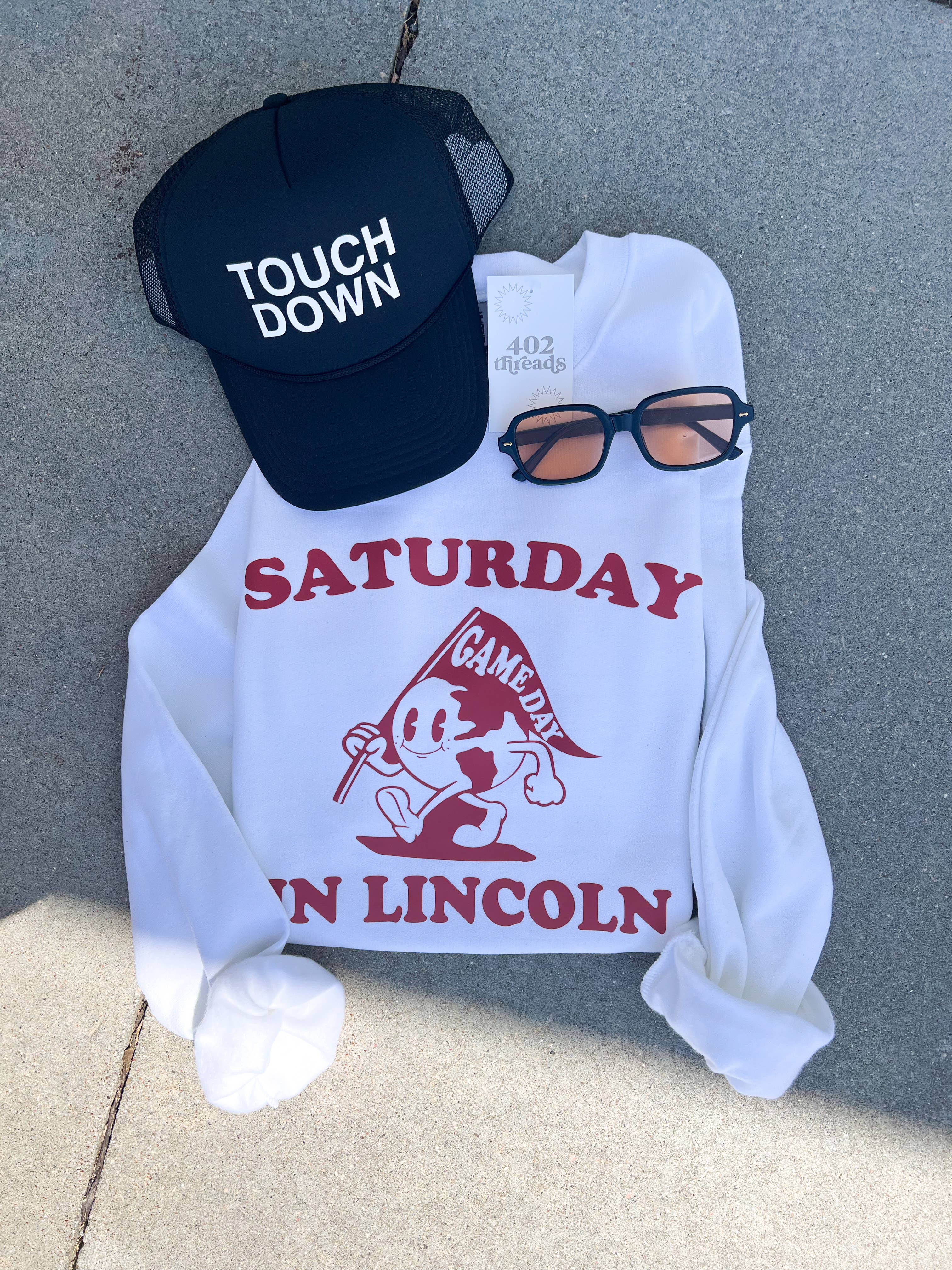 402threads - Wholesale Graphic Sweatshirt - Women's - Saturday in Lincoln Game Day Crewneck2