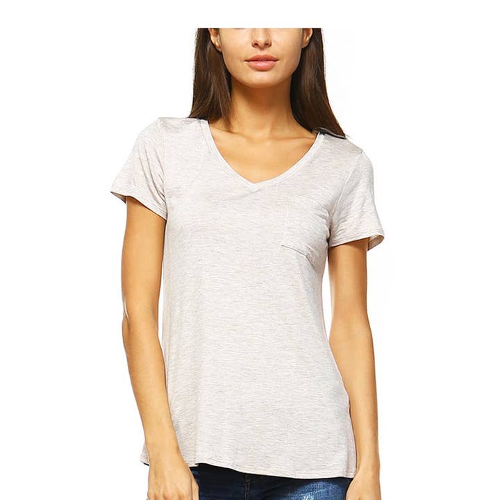 JHP Collection - Wholesale Shirt - Women's - WOMENS CASUAL SOLID V NECK SHORT SLEEVE T SHIRT21
