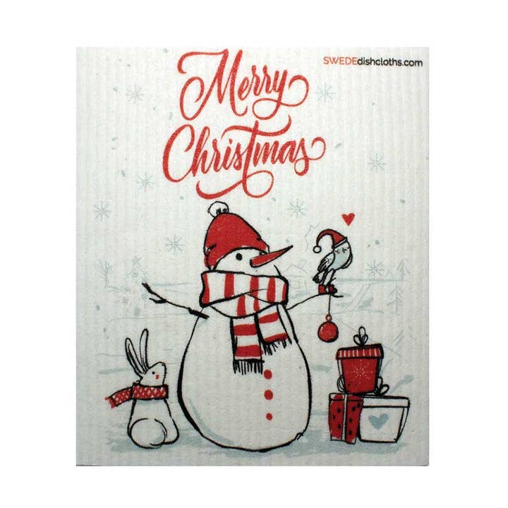 Swedish Dishcloth Christmas Snowman w/Bird for wholesale by SWEDEdishcloths