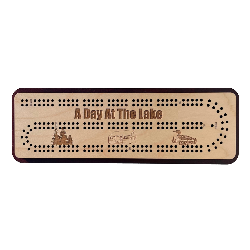 D&D Custom Laser Designs - Wholesale Board Game - A Day at the Lake Travel 2 Track Cribbage Board0