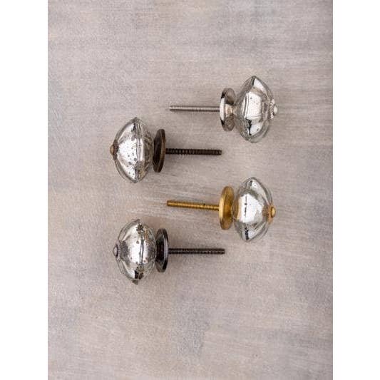 KNOBCO - Wholesale Deurkruk/knop - Zilveren kwikglazen knop, kastknoppen en ladetrekkers, bezoedeld zilveren kwikglas, vintage antieke dressoirknoppen in meloenstijl5