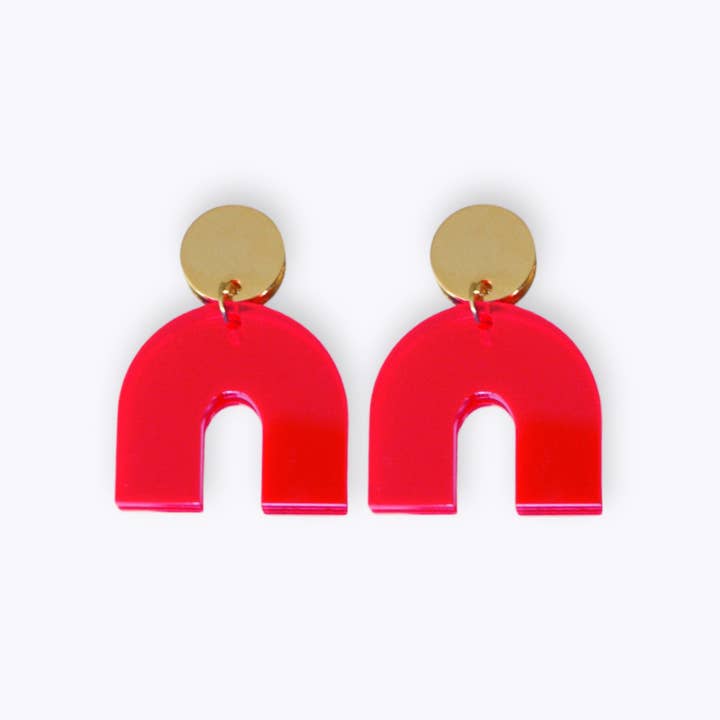 Bow neon pink earrings for wholesale by All Things We Like