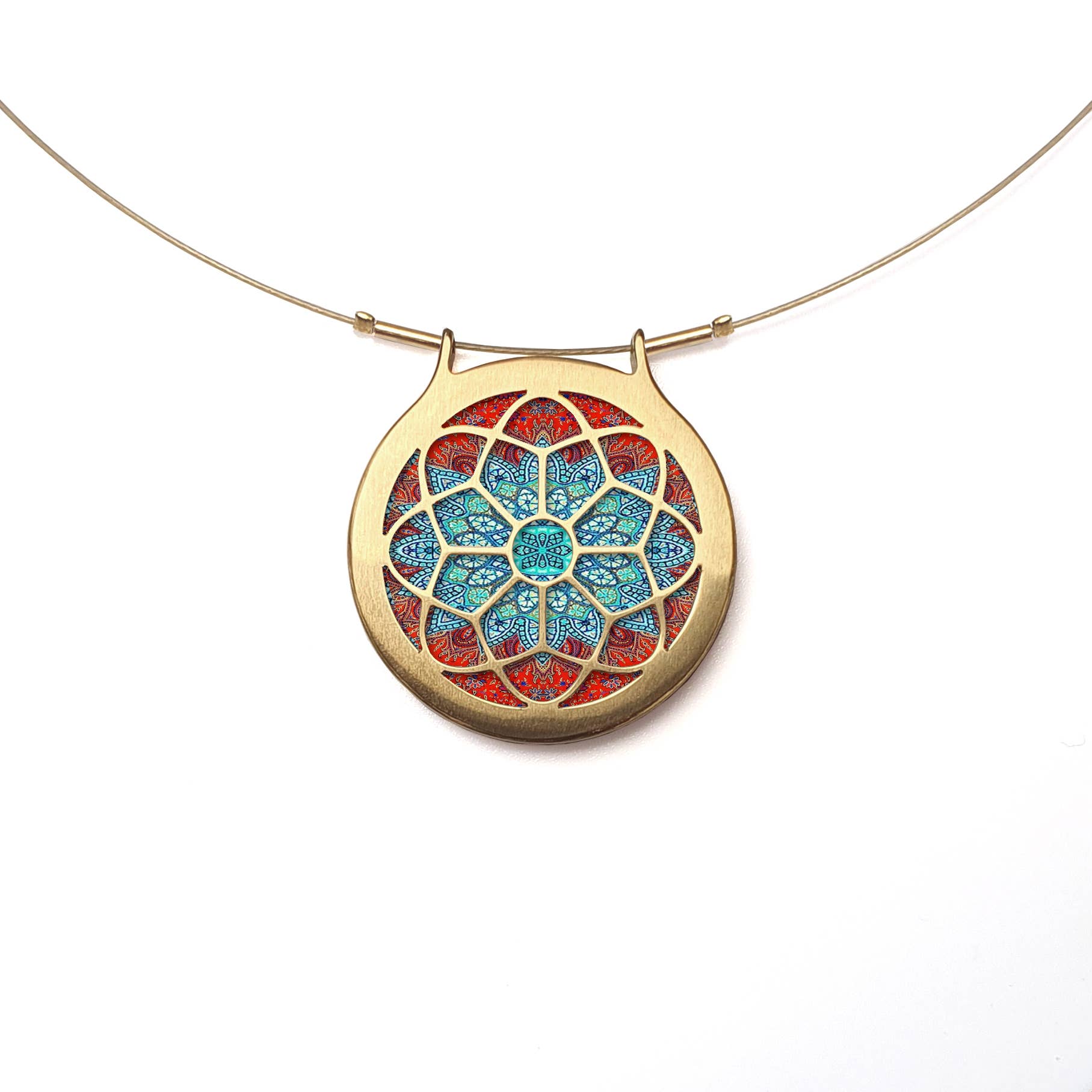 Noa Jewellery – wholesale Pendant/charm necklace – Rose Window Ceramic Necklace, Gold Plated Stainless Steel12