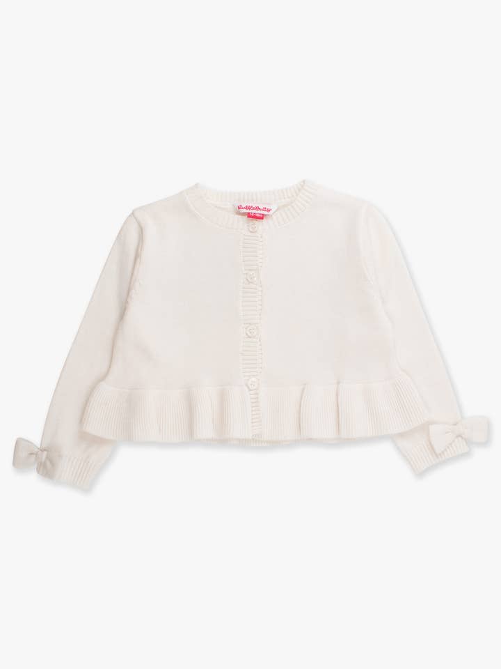 Gilet Peplum Tricoté Blanc pour Filles avec Détails de Nœud pour la vente par RuffleButts + RuggedButts