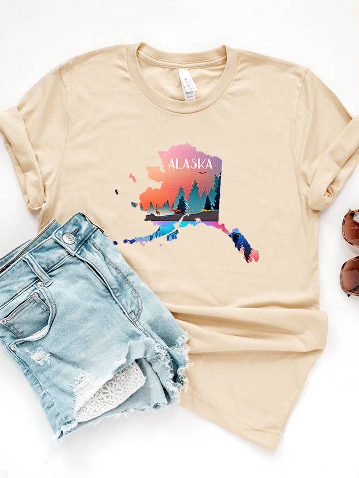 Maglietta grafica del paesaggio statale dell'Alaska per la vendita all'ingrosso da parte di COLORBEAR