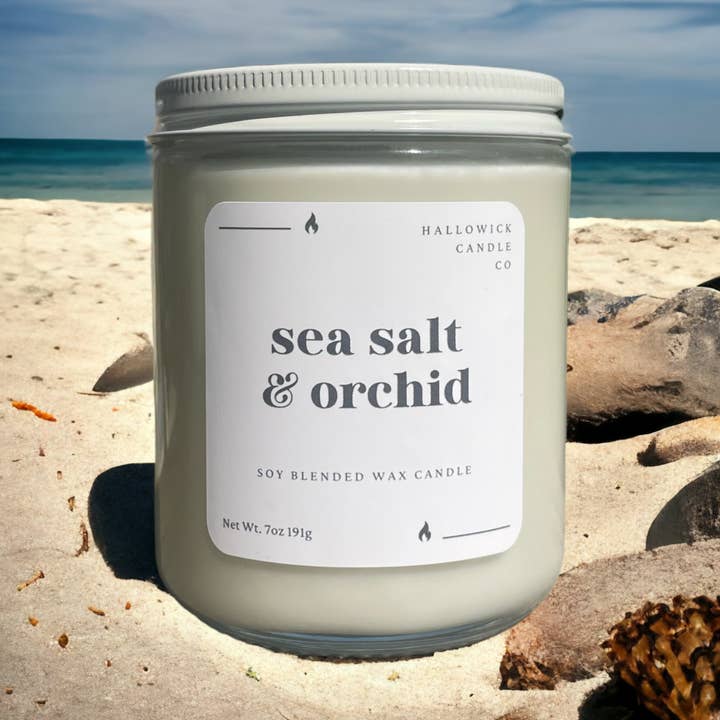Bocal à paroi droite de 7 oz - Sel de mer et orchidée pour la vente par Hallowick Candle Company