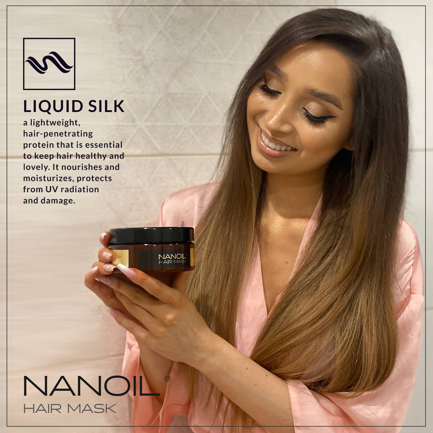 Everett Cosmetics – wholesale Hårmask – Nanoil Liquid Silk Hårmask - Hårinpackning, 300 ml6