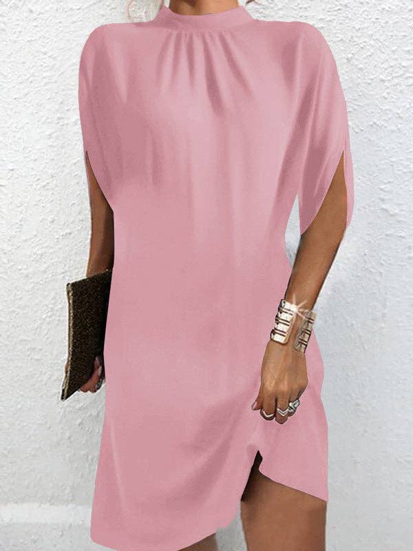 Sheer Trend - Wholesale Dress - Women's - Batwing Sleeves Loose Geometric Pleated Printed Round-Neck Mini Dresses1