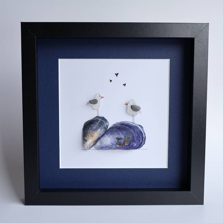 Two Sea Glass Seagulls on Mussel Shells for wholesale by Driftsea Creations