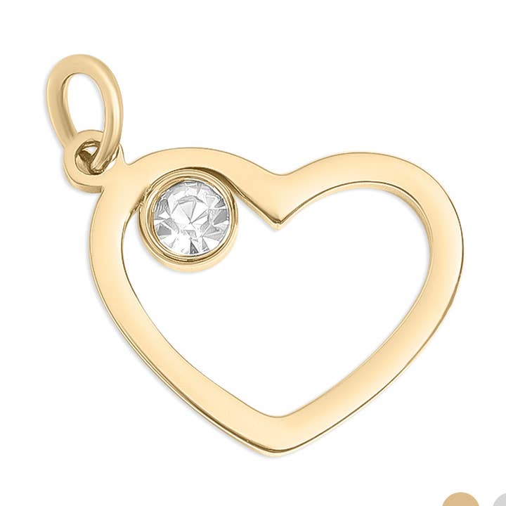 18K Gold PVD Stainless Steel Birthstone Heart Charm for wholesale by WJW