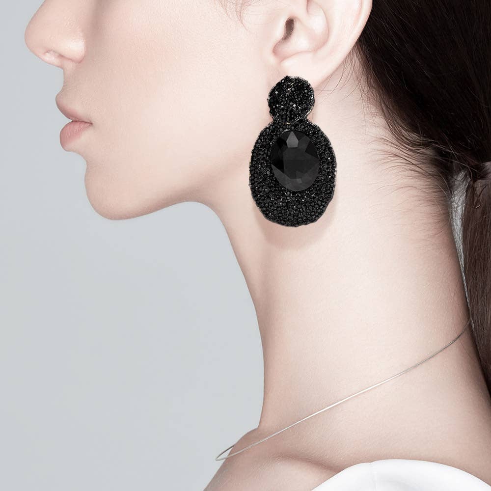 Sensibling Corp. – wholesale Dangle earrings – Oval Glass Stone Pointed Rhinestone Paved Dangle Earrings9