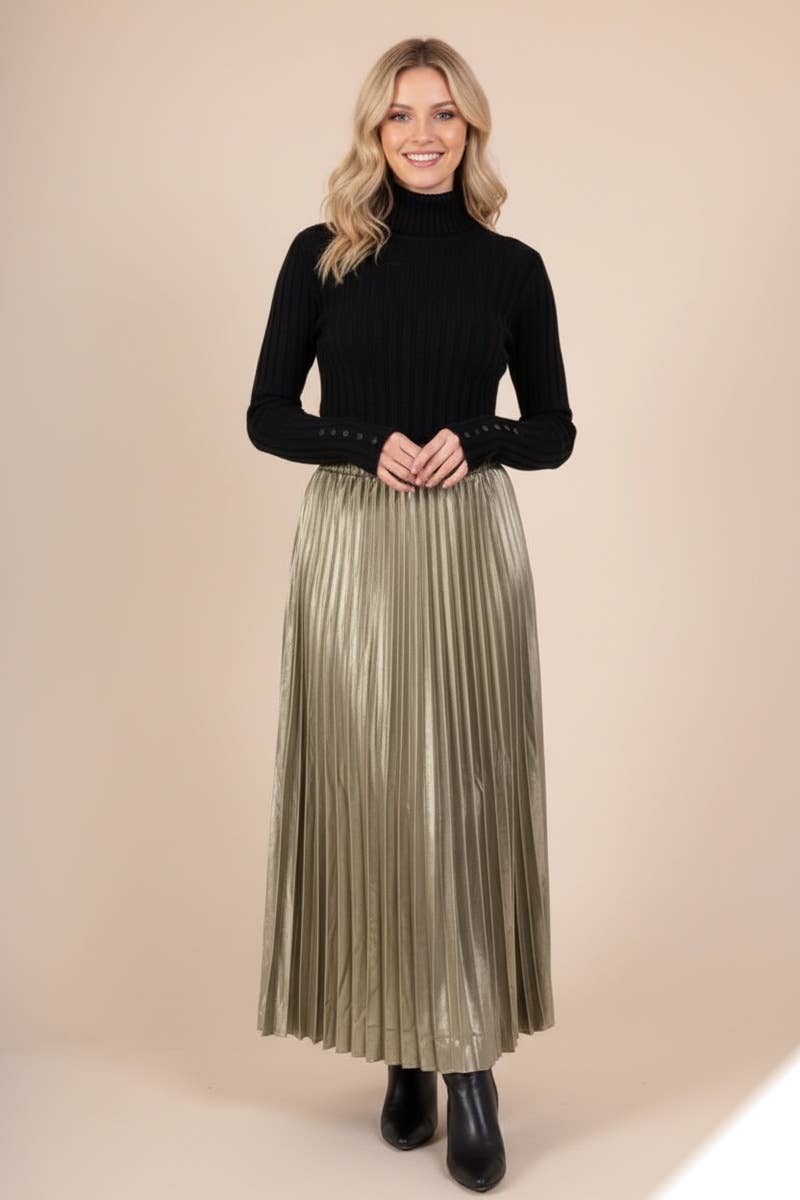 LUSA MODE - Wholesale Skirt - Women's - Long Pleated Solid Satin Skirt 3014 - Lusa Fashion6