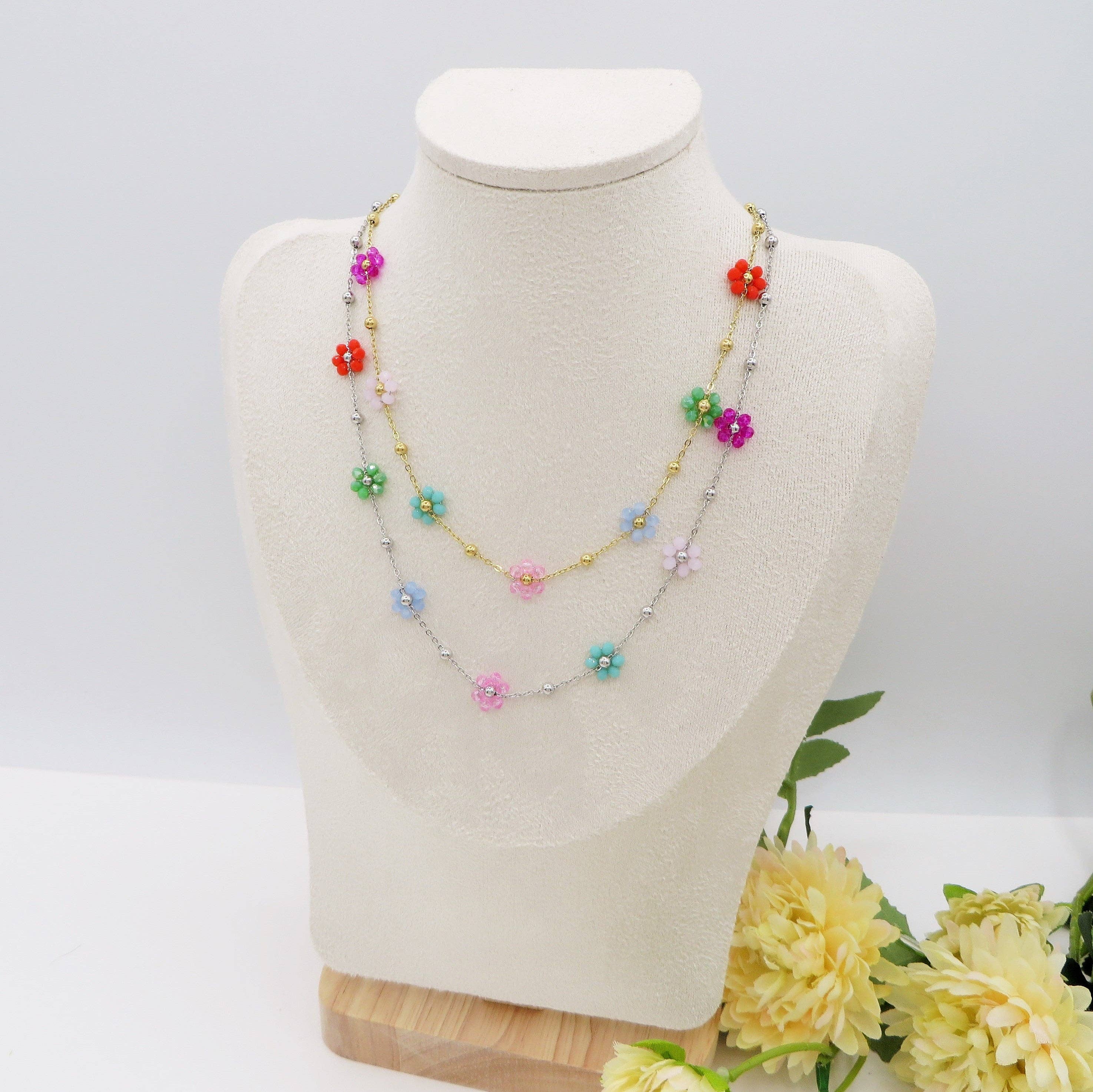 Daemon srls - Wholesale Pendant/Charm Necklace - DAISY ~ ACCIAIO INOSSIDABILE ~ Collana con fiori e cristalli11