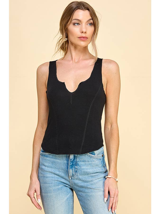 Heart & Hips - Wholesale Tank Top - Women's - JK50090 - NOTCH STITCH DETAIL TANK TOP