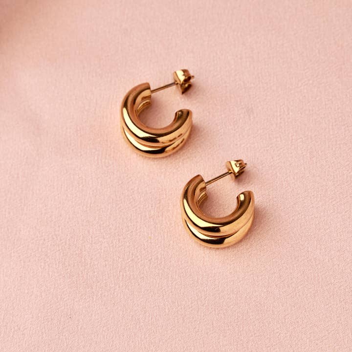 Victoire Collection - Wholesale Stud/Post Earrings - Stainless steel earrings with two hoops1