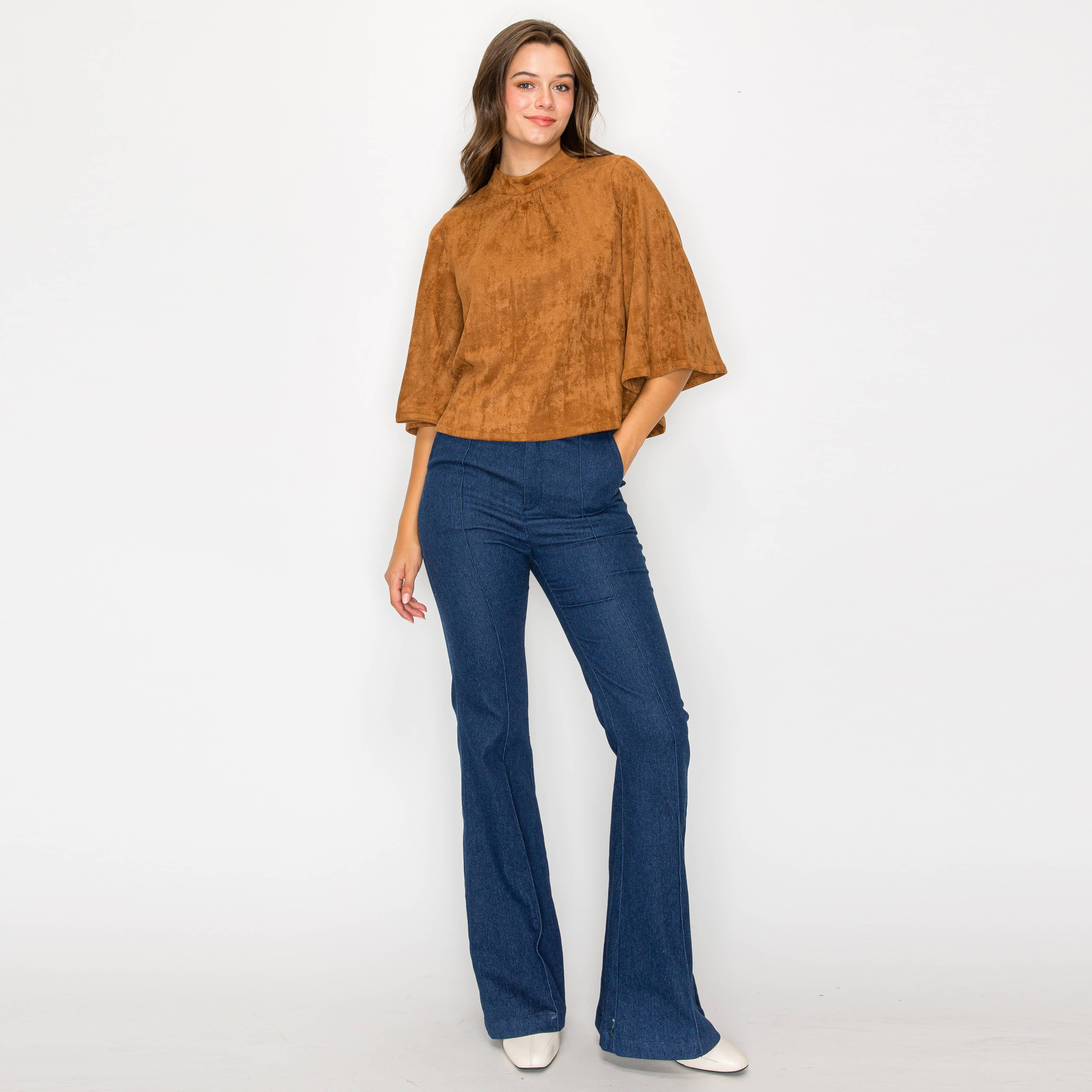 LoveWednesday - Wholesale Blouse - Women's - Bell sleeve camel suede top  - LWT1802 40