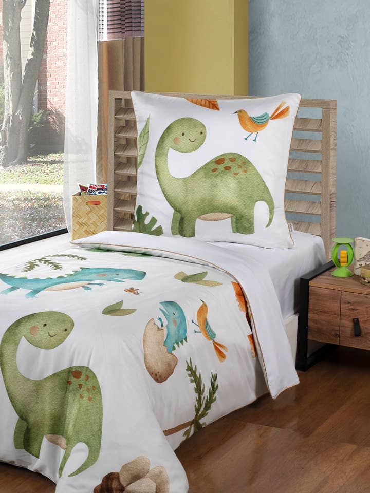 Satin children's bedding set 135 x 200 cm+80 x 80 cm dinosaur for wholesale by Aymando Home