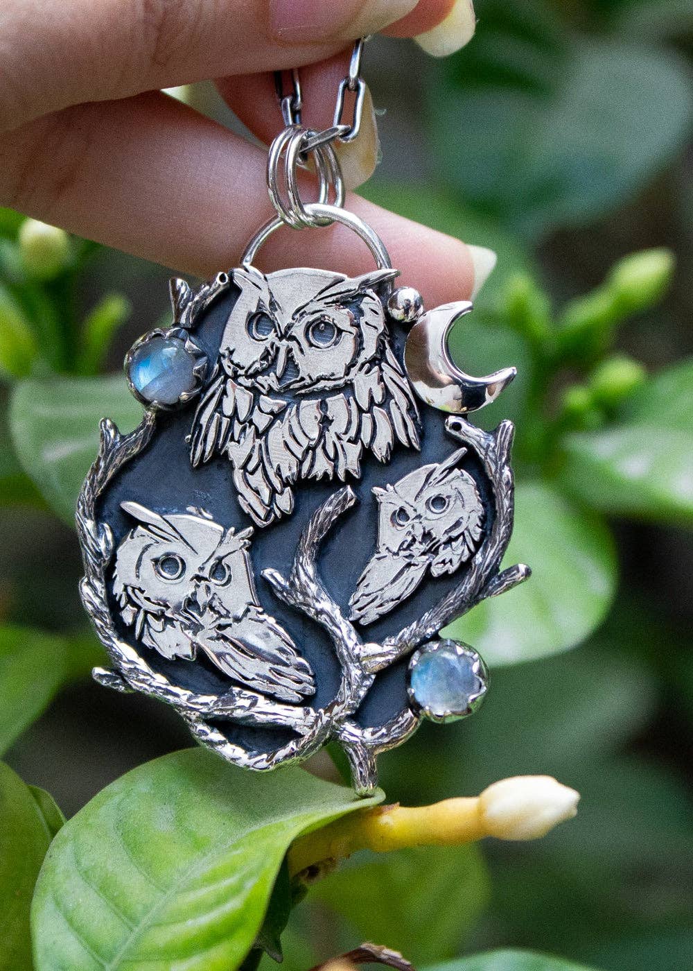 Ambra Jewels - Wholesale Individual charm/pendant - Night's Watch: Three Owls and Moonstone Pendant AP-7043
