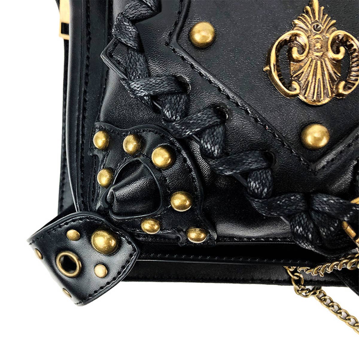 Black STEAMPUNK ONE-SHOULDER DIAGONAL BAG PURSE_CWAB0639 for wholesale on Faire6