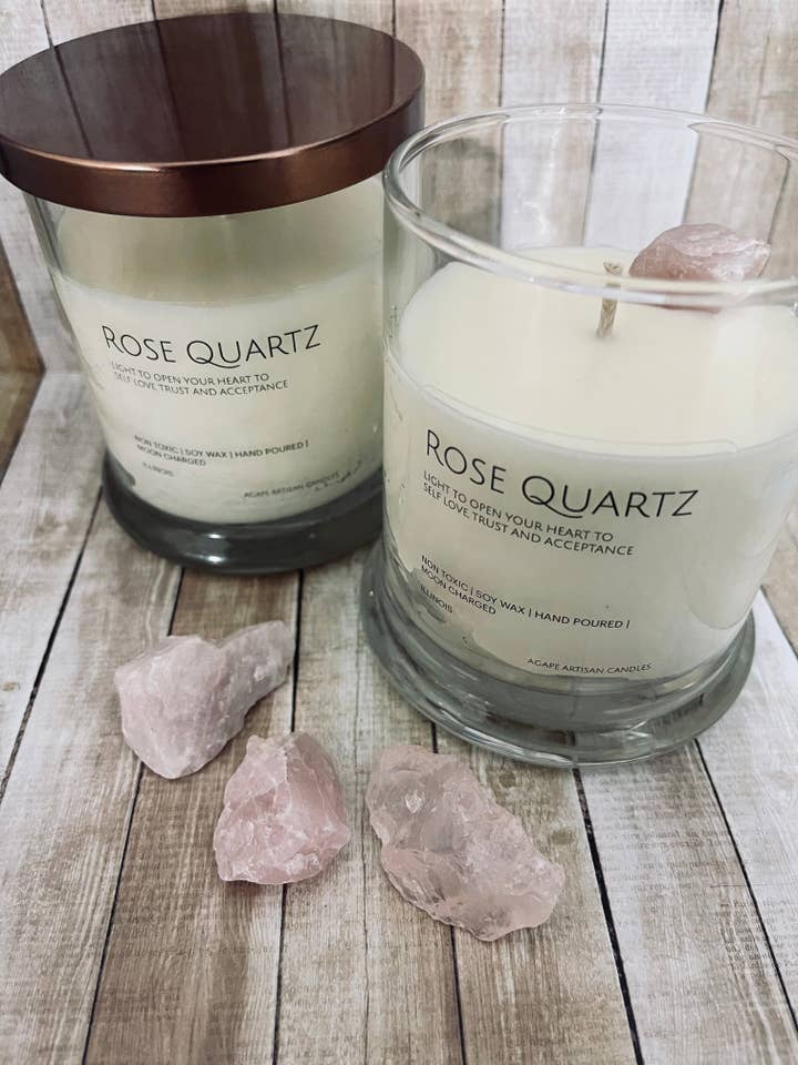 Affirmation Rose Quartz Candle for wholesale by AGAPE ARTISAN CANDLES
