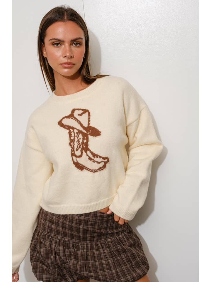 Cream COWBOY SWEATER for wholesale on Faire