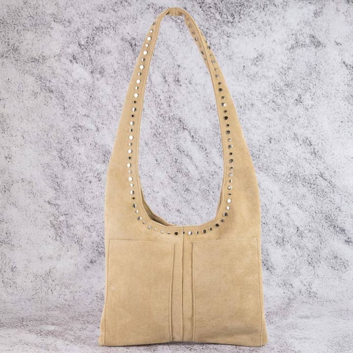 Suede Grommeted Shoulder Tote Bag for wholesale by Collections by Fame Accessories
