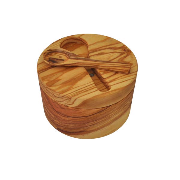 Naturally Med Inc. - Wholesale Kitchen Utensil Set - Olive Wood Salt Cellar with Magnetic Lid and Inset Spoon3