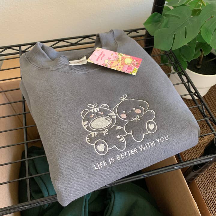 Overthinker Apparel - Wholesale Graphic Sweatshirt - Unisex - Life Is Better With You – Embroidered Oversized Sweatshirt3